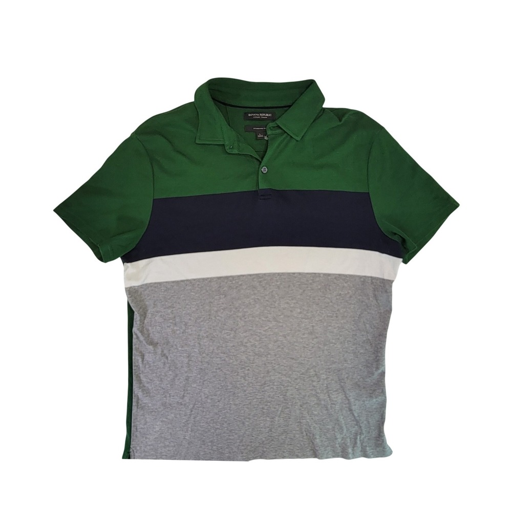Banana Republic Mens Color Block Polo Shirt Green Navy‎ White Gray Size L
